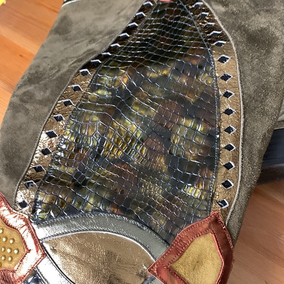 Vintage Gomez  Rivas Boots Olive Green Leather,Suede,Snakeskin - Picture 4 of 14